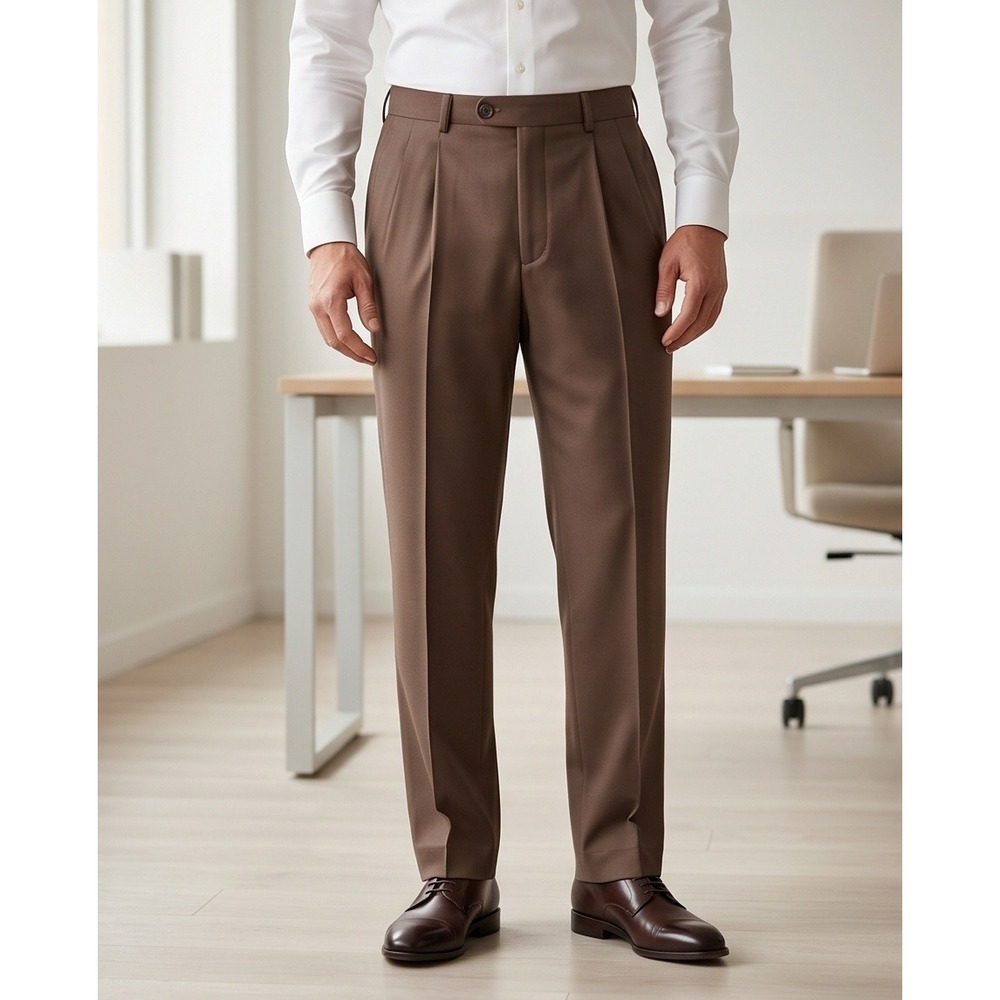 Loro Piana Tasmanian 40x32 Super 120s Wool Pleated Dress Pants Brown Mens Italy